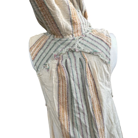 Free People “All Right Now” Boho Gauze Hooded Wood Beads Sleeveless Mini Dress - Picture 8 of 15